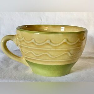 Starbucks Coffee Cup by Ceramiche Toscanini, Italy in Green and Tan. 3"h x 4.5"d